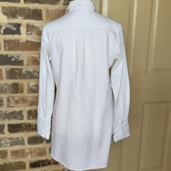 Pure Amici Classic White Linen Long Tunic Button Up Shirt Rounded Hem Sz S - Picture 9 of 16